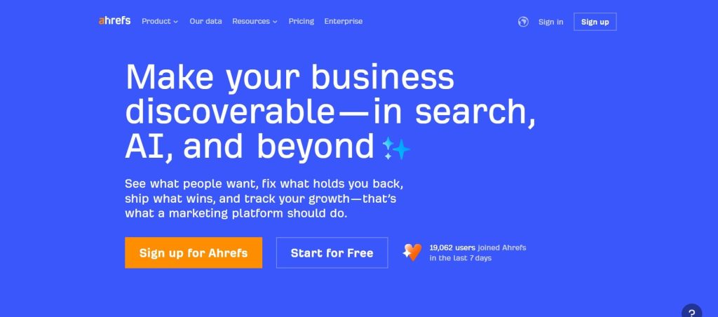 Ahrefs keyword research interface example.