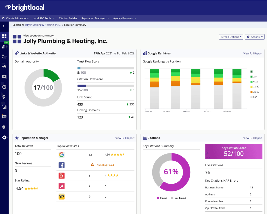 BrightLocal interface and campaign data screenshot