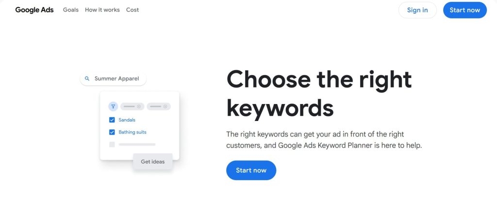 Google Keyword Planner keyword research interface example.