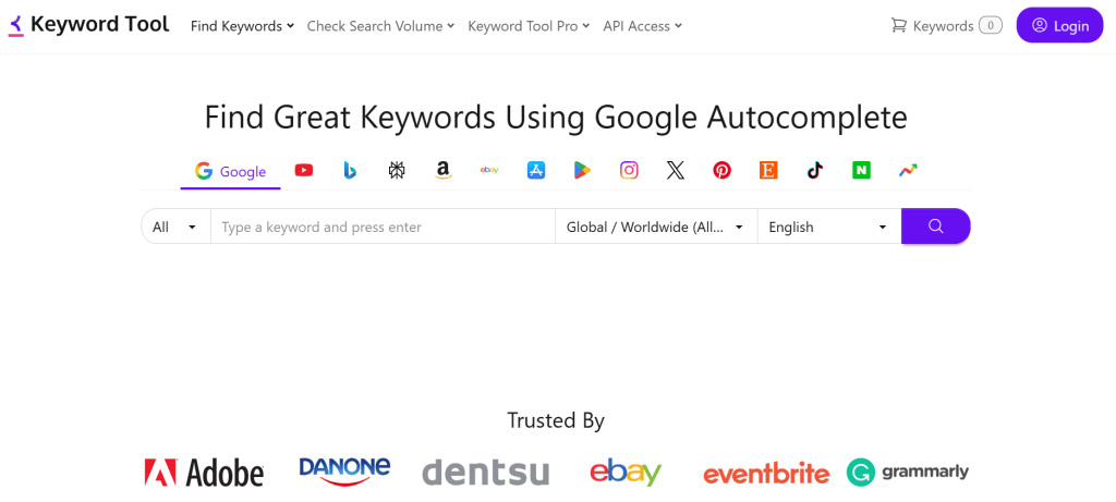Keyword Tool keyword research interface example.