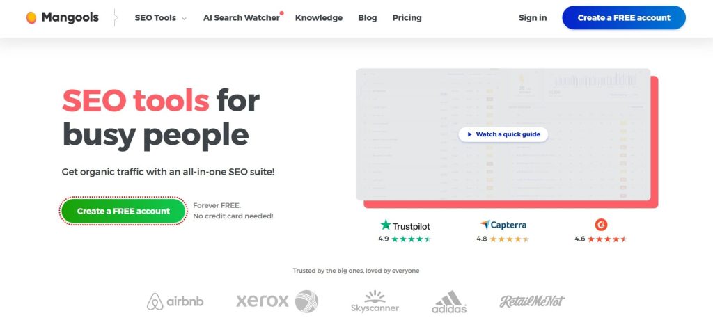 Mangools platform overview screenshot