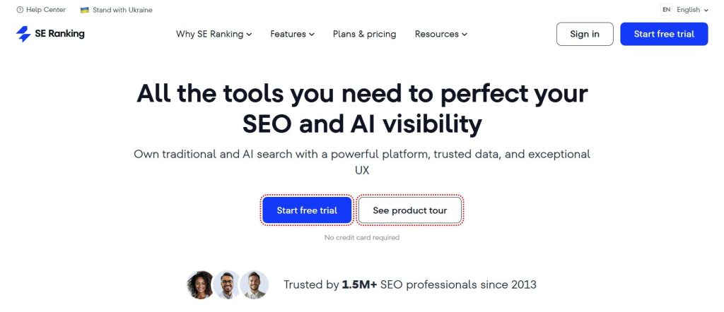 SE Ranking keyword research interface example.