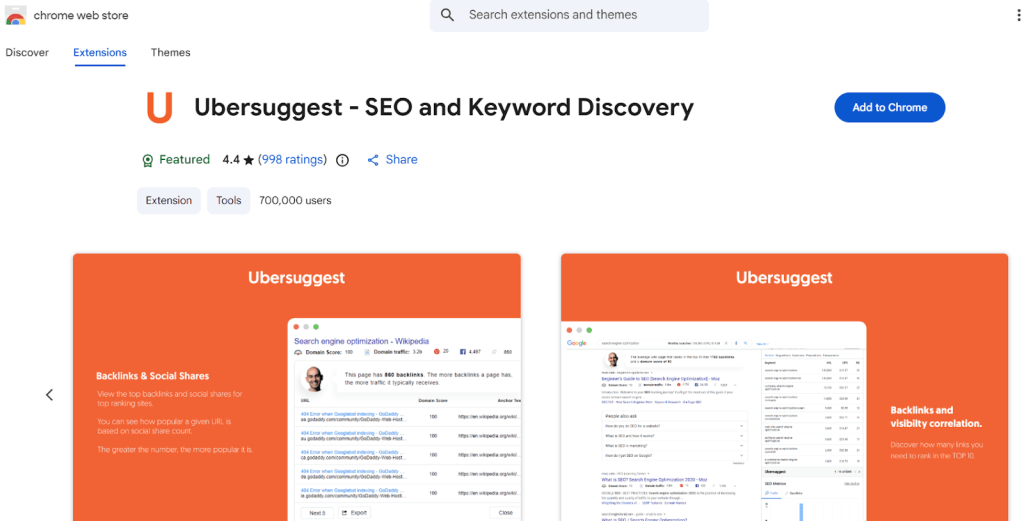 Ubersuggest keyword research interface example.